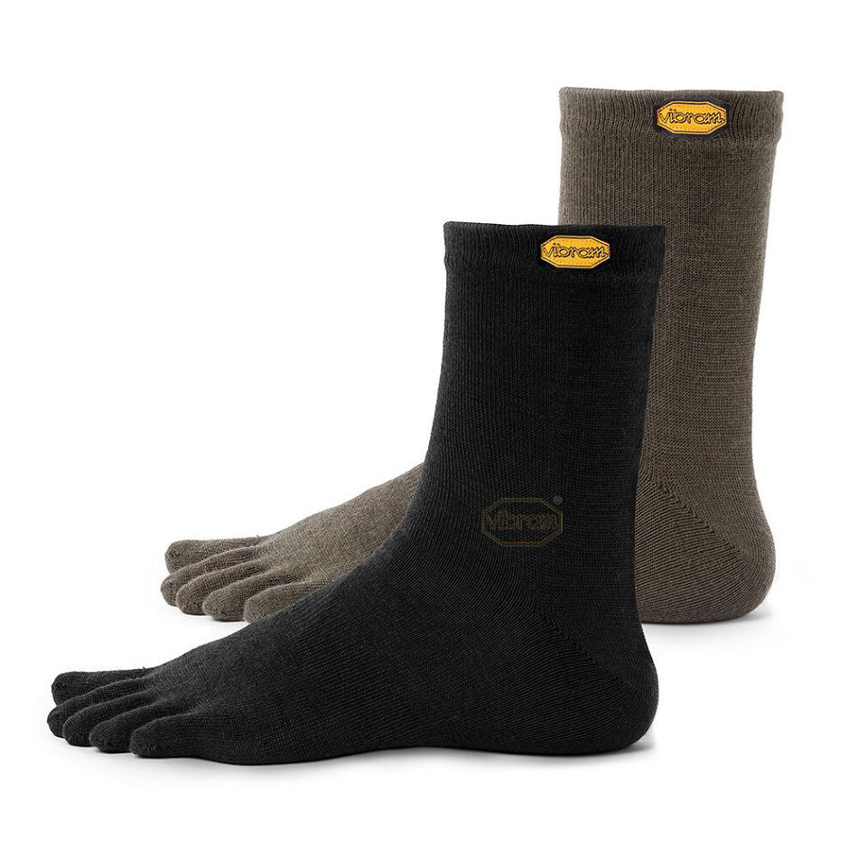 Vibram 5TOE Crew 2 Pack Men\'s Socks Black | NZ_V15