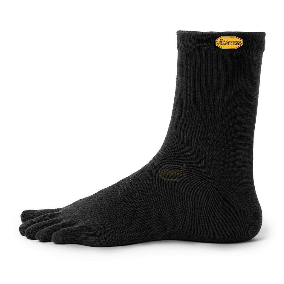 Vibram 5TOE Crew Wool Men\'s Socks Black | NZ_B22