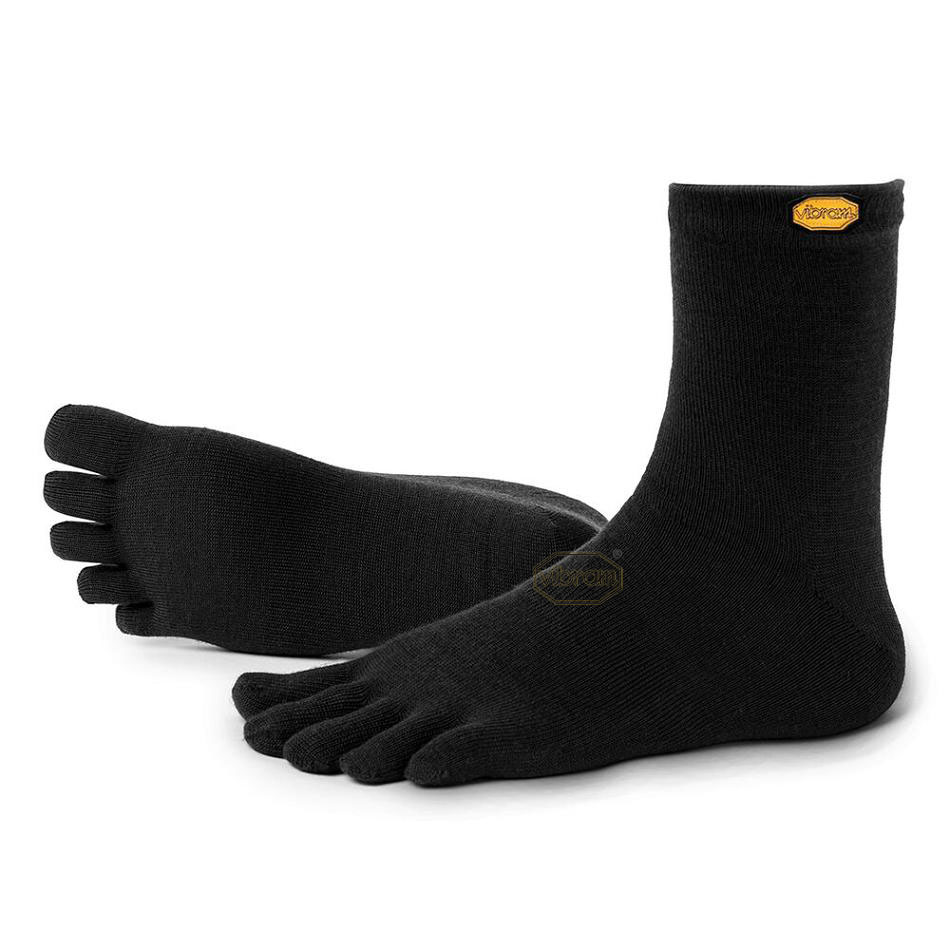 Vibram 5TOE Crew Wool Women's Socks Black | NZ_G79