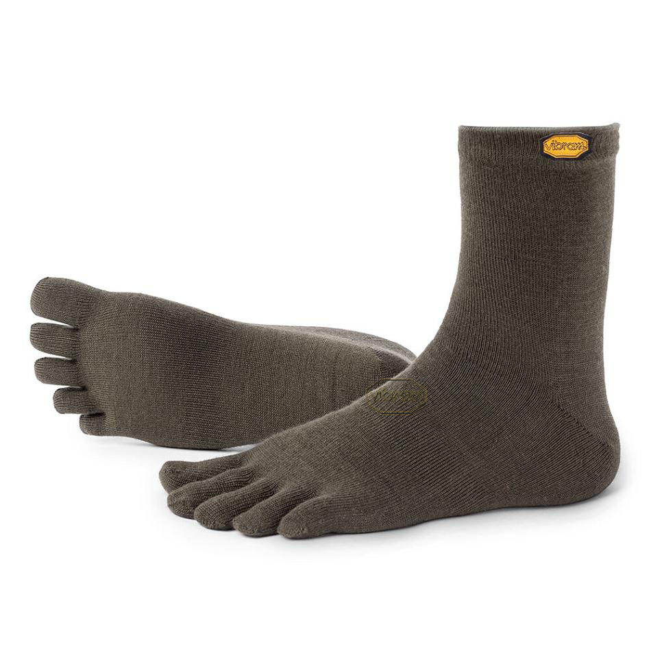 Vibram 5TOE Crew Wool Women's Socks Green | NZ_B19