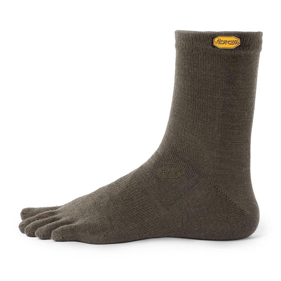 Vibram 5TOE Crew Wool Women\'s Socks Green | NZ_B19