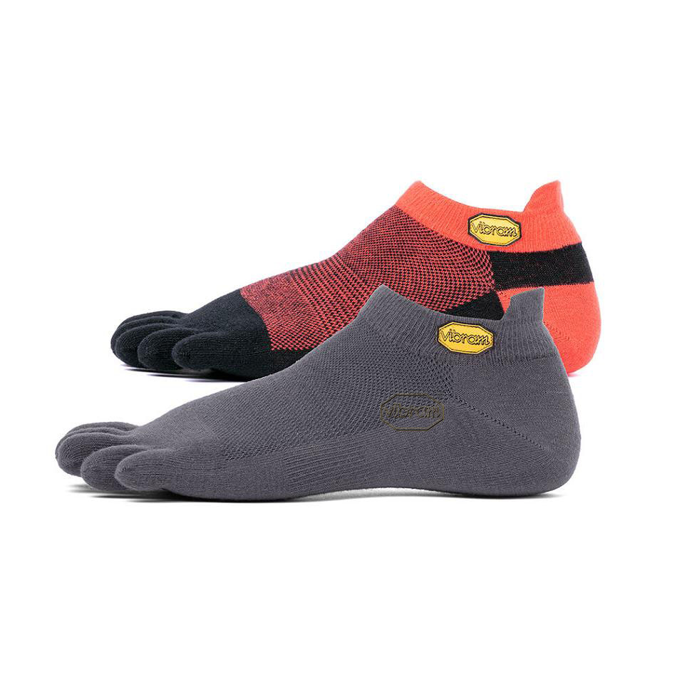 Vibram 5TOE No Show 2 Pack Women\'s Socks Dark Grey / Red Black | NZ_E24